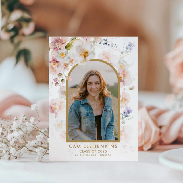 Fleur sauvage Boho Photo Faire-part de graduation (Boho Floral Photo Graduation Announcement)