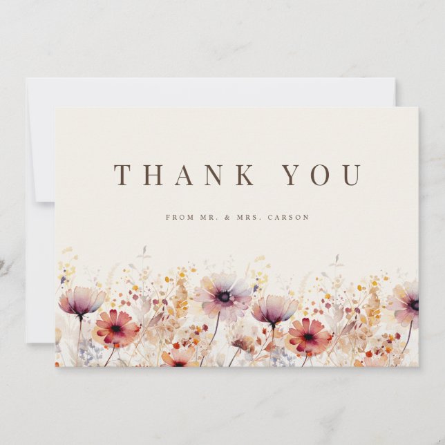 Fleur sauvage Boho simple Carte de remerciements b (Devant)