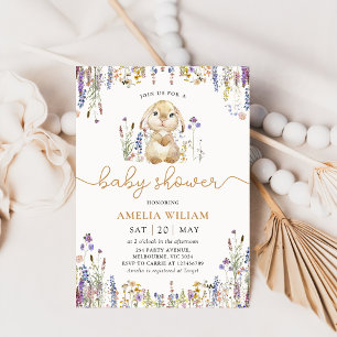 Fleur sauvage Bunny Girl Baby shower Invitation
