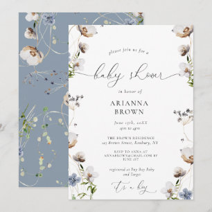 Fleur sauvage Calligraphie Baby shower Invitation