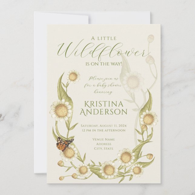 Fleur sauvage Daisy QR Code Baby shower Invitation (Devant)