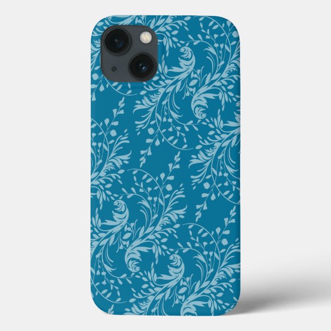 Fleur sauvage damassé à motif turquoise bleu coque (Verso)