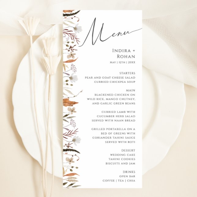 Fleur sauvage d'automne Boho | Menu Dîner Mariage (Créateur téléchargé)
