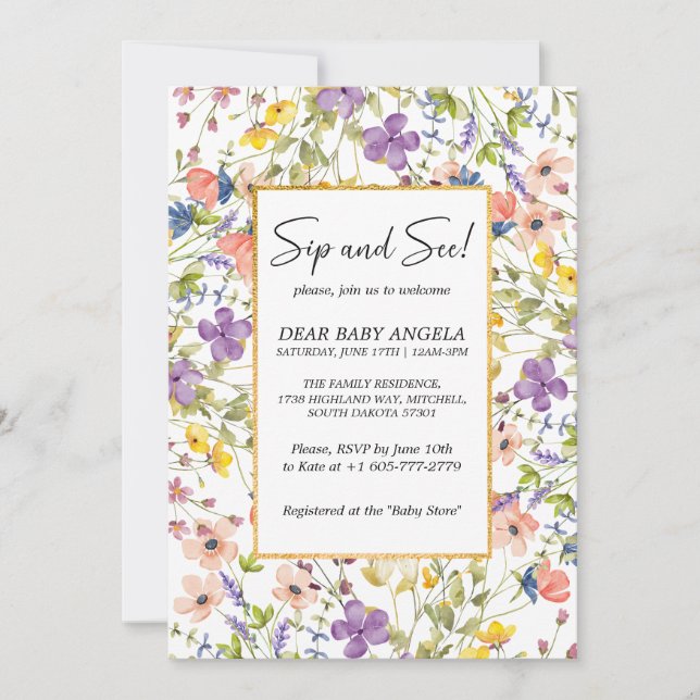 Fleur sauvage D'Été Sip Et Voir Invitation (Devant)