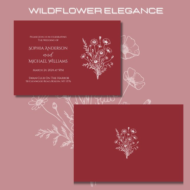 Fleur sauvage Elegance Mariage Thème Invitation (Wildflower Elegance Wedding Invitations-Red-Rustic, Country, Bohemian, Elegant )