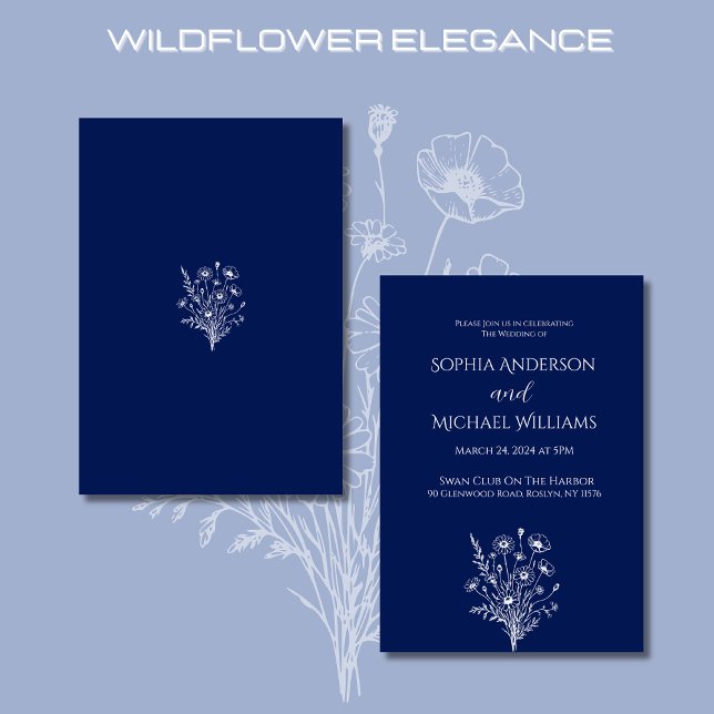 Fleur sauvage Elegance Mariage Thème Invitation (Wildflower Elegance-Wedding Invitations-Blue-Rustic, country, bohemian)