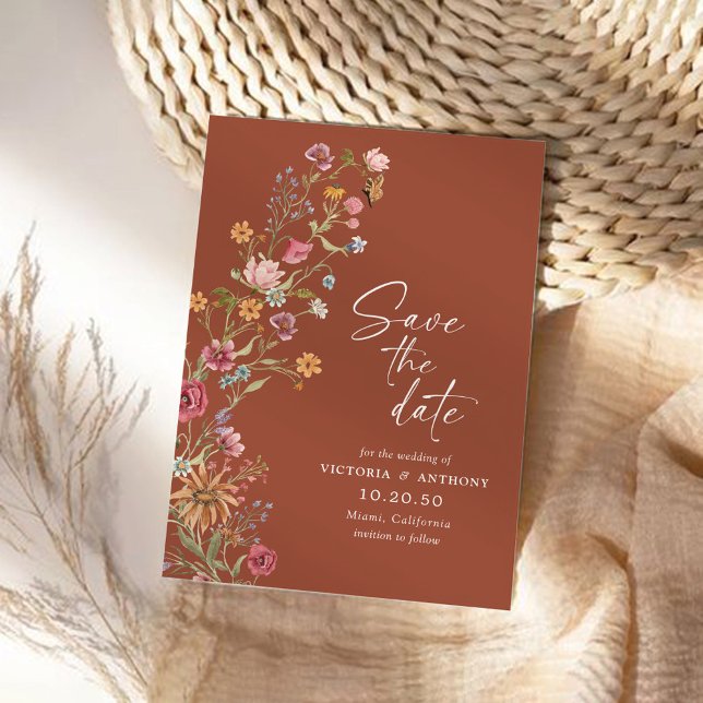 Fleur sauvage Enregistrer la date avec Carte photo (Créateur téléchargé)