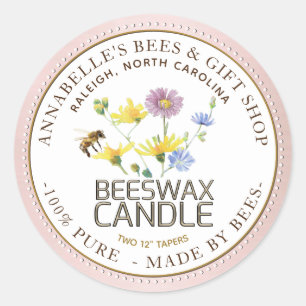 Fleur sauvage et Bee Candle Étiquette Rose Gold Bo