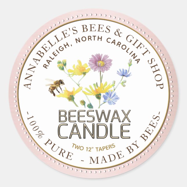 Fleur sauvage et Bee Candle Étiquette Rose Gold Bo (Devant)
