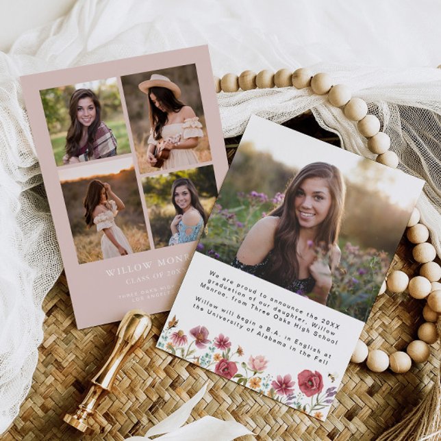 Fleur sauvage Faire-part de diplôme fille 5 Photos (Créateur téléchargé)