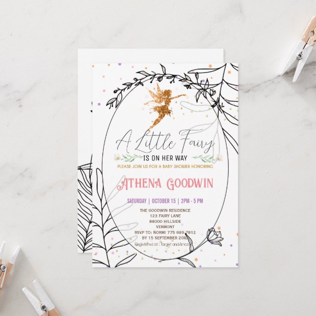Fleur sauvage Fairy Thème Baby shower Invitation (Devant/Arrière en situation)