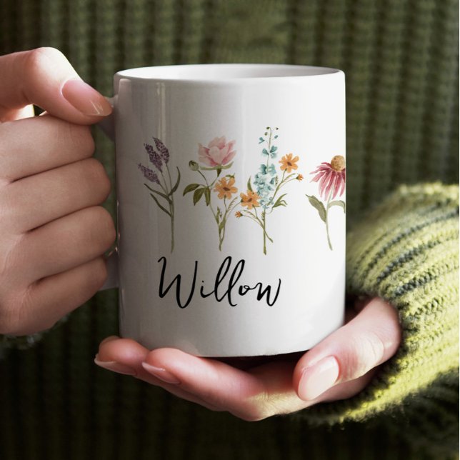 Fleur sauvage Field Boho Mug personnalisé avec nom (Créateur téléchargé)