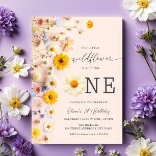 Fleur sauvage fille 1er anniversaire Invitation