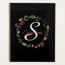 Fleur sauvage Floral noir Personnalisé Monogramme