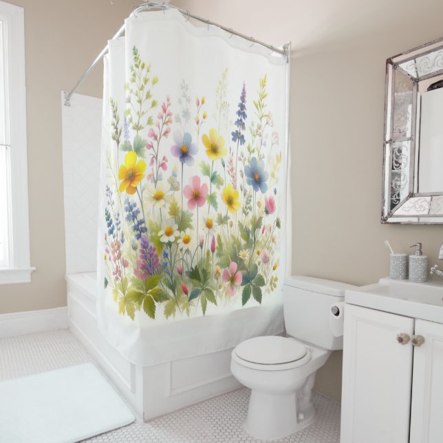 Fleur sauvage Floral Salle de bain Douche rideau (En situation)