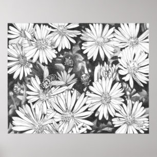 Fleur sauvage & Honeybee Art Imprimer Poster d'Art