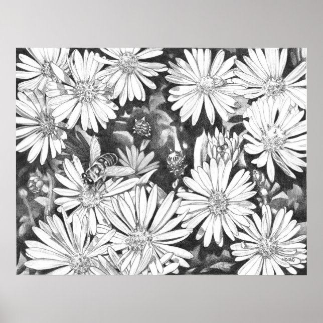 Fleur sauvage & Honeybee Art Imprimer Poster d'Art (Devant)