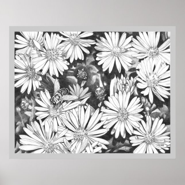 Fleur sauvage & Honeybee Art Imprimer Poster d'Art (Devant)