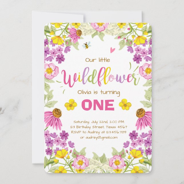 Fleur sauvage invitation anniversaire Floral Girl  (Devant)