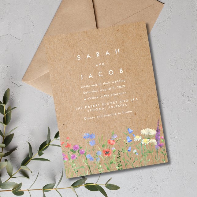 Fleur sauvage Kraft Papier Rustique Faire-part de  (Wildflower Kraft Paper Rustic Wedding Invitation)
