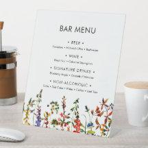 Fleur sauvage Mariage 2 Bar Menu Panneau Piédestal