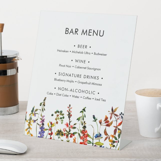 Fleur sauvage Mariage 2 Bar Menu Panneau Piédestal (In SItu)