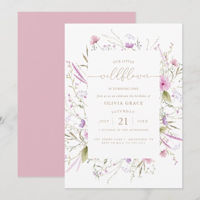 Fleur sauvage Meadow | Invitation pour le premier  (Devant / Derrière)