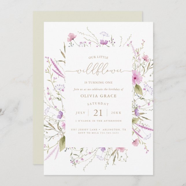 Fleur sauvage Meadow | Invitation pour le premier  (Devant / Derrière)