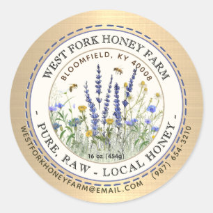 Fleur sauvage Miel Abeilles Étiquettes et pointill