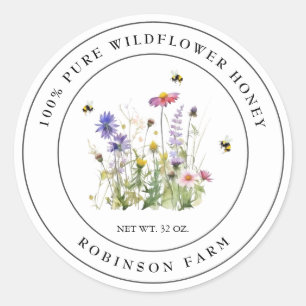 Fleur sauvage Miel Étiquette avec abeilles