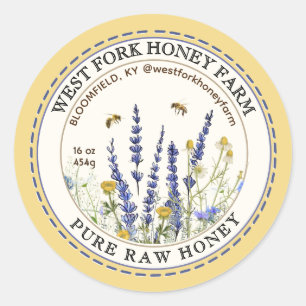 Fleur sauvage Miel Étiquette avec abeilles pointil