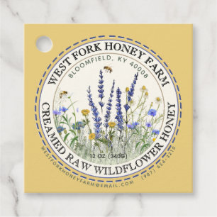 Fleur sauvage Miel Étiquette avec abeilles pointil