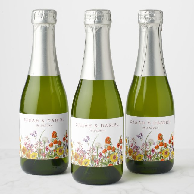 Fleur sauvage Mini Sparkling Wine Bottle Étiquette (Bouteilles)