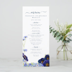 Fleur sauvage moderne Blue Boho Mariage Menu