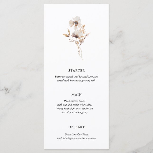 Fleur sauvage moderne séché Boho Mariage Menu (Devant)