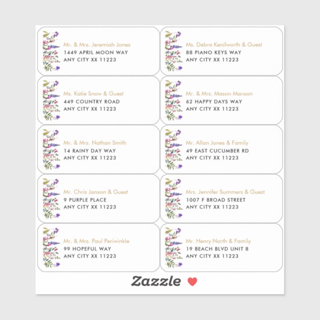 Fleur sauvage Nom Mariage Invité Étiquettes de adr (Feuille)
