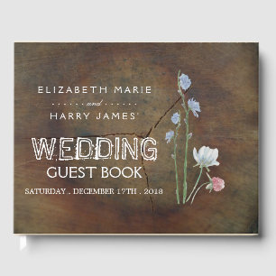 Fleur sauvage Oak Wood Mariage Livre d'invité
