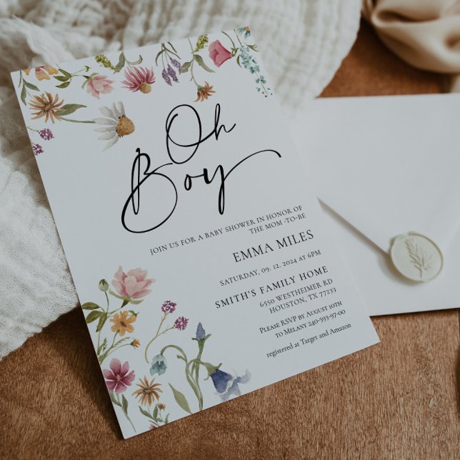 Fleur sauvage Oh Boy Baby shower Invitation (Créateur téléchargé)