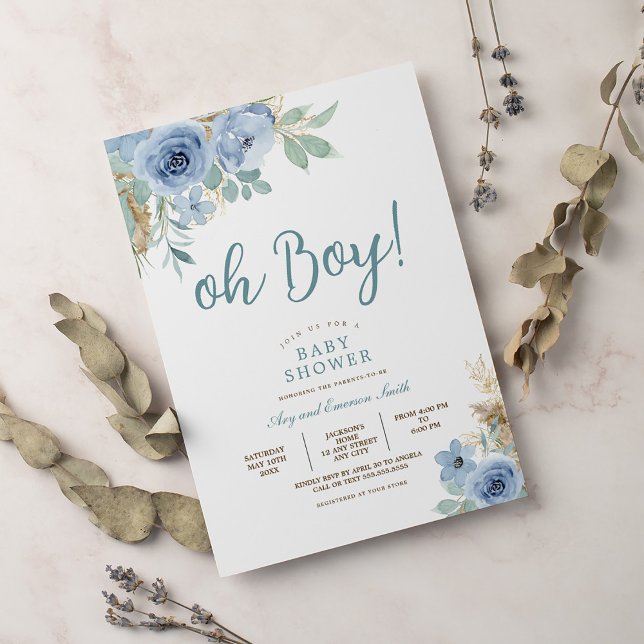 Fleur sauvage Oh Boy Baby shower Invitation (Créateur téléchargé)