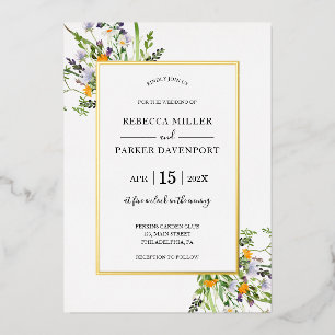 Fleur sauvage or élégant Mariage invitation