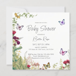 Fleur sauvage Papillons Baby shower Invitation