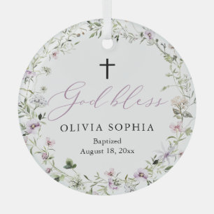 Fleur sauvage Purple Girl Cross Baptême Ornement
