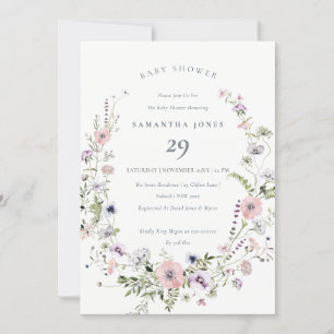 Fleur sauvage rose Lilac Baby shower Invitation