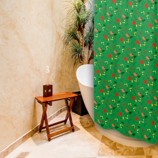 fleur sauvage rouge motif vert rideau de douche (Créateur téléchargé)