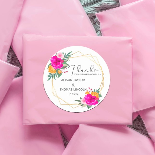 Fleur sauvage Spring Merci Sticker Classic Round (watercolor flowers in shades of pink and white in rustic garden greenery. #wildflowers #chic #floral)