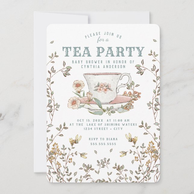 Fleur sauvage Tea Party Baby shower Invitation (Devant)