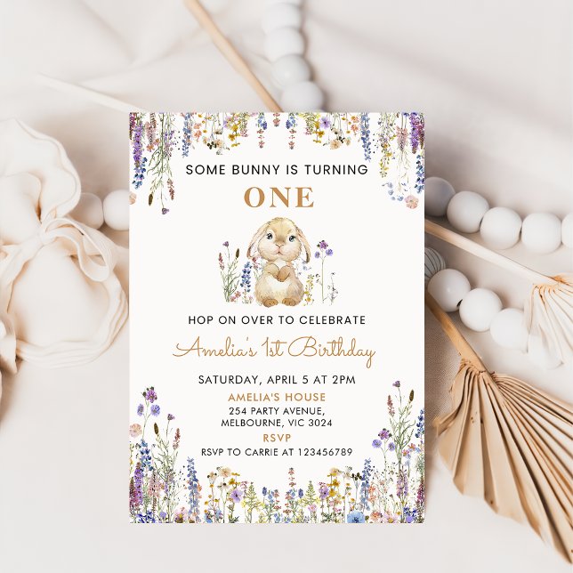 Fleur sauvage Une Petite Fille Lapin Invitation An (Créateur téléchargé)