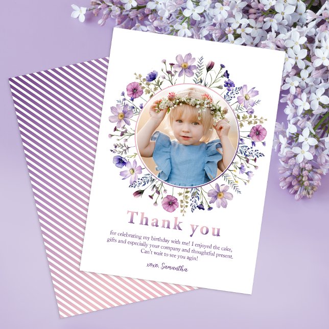 Fleur sauvage violet fille Merci Carte photo (Beautiful floral thank you card)