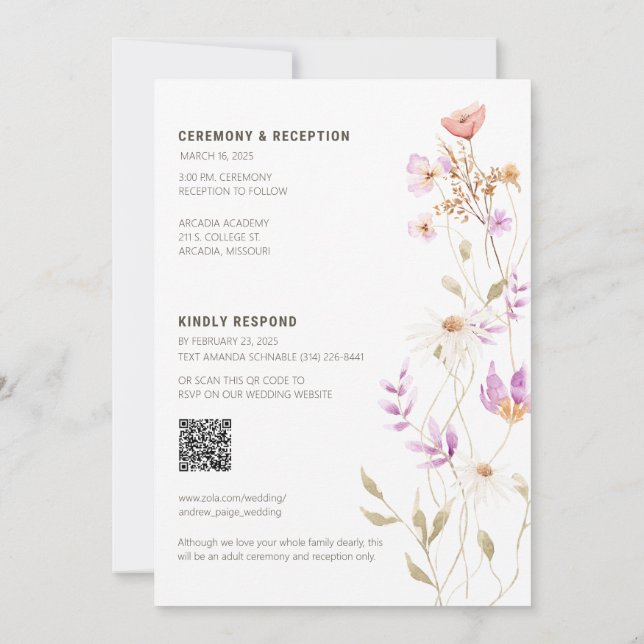 Fleur sauvage White Chic Faire-part de mariage #3  (Dos)