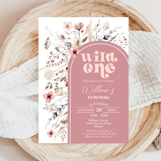 Fleur sauvage Wild One Birthday Invitation (Wildflower Wild One 1st Birthday Invitation)